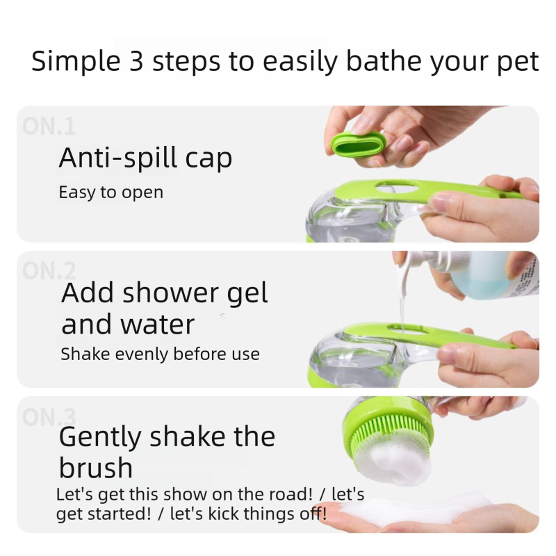 Yellow Pet Silicone Bath Brush with Shampoo Dispenser - Leak-Proof One-Touch view 6