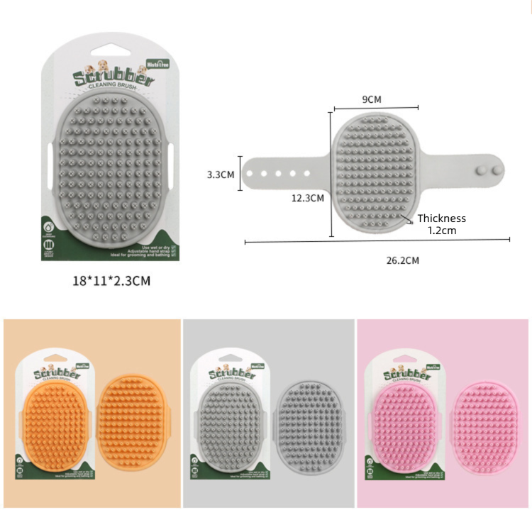 Grey Pet Bath Massage Brush Soft TPR Grooming Brush for Dogs and Cats view 4