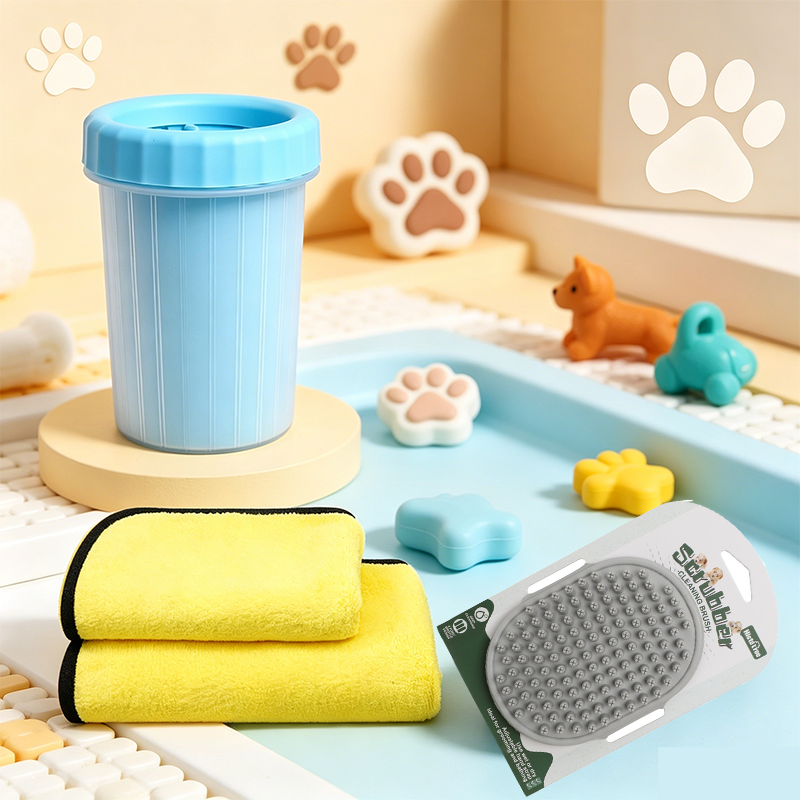 4-Piece Pet Cleaning Kit -Pet Grooming and Paw Cleaning Set with big Blue Dog view 2