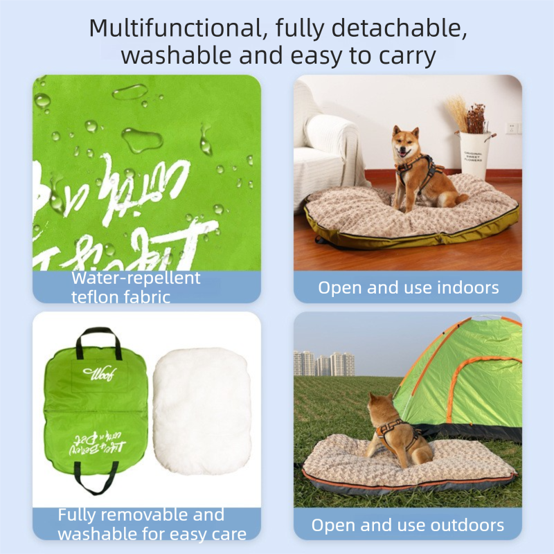 Khaki S size Portable Foldable Pet Bed Mat – Waterproof Travel Dog Bed and Cat view 4