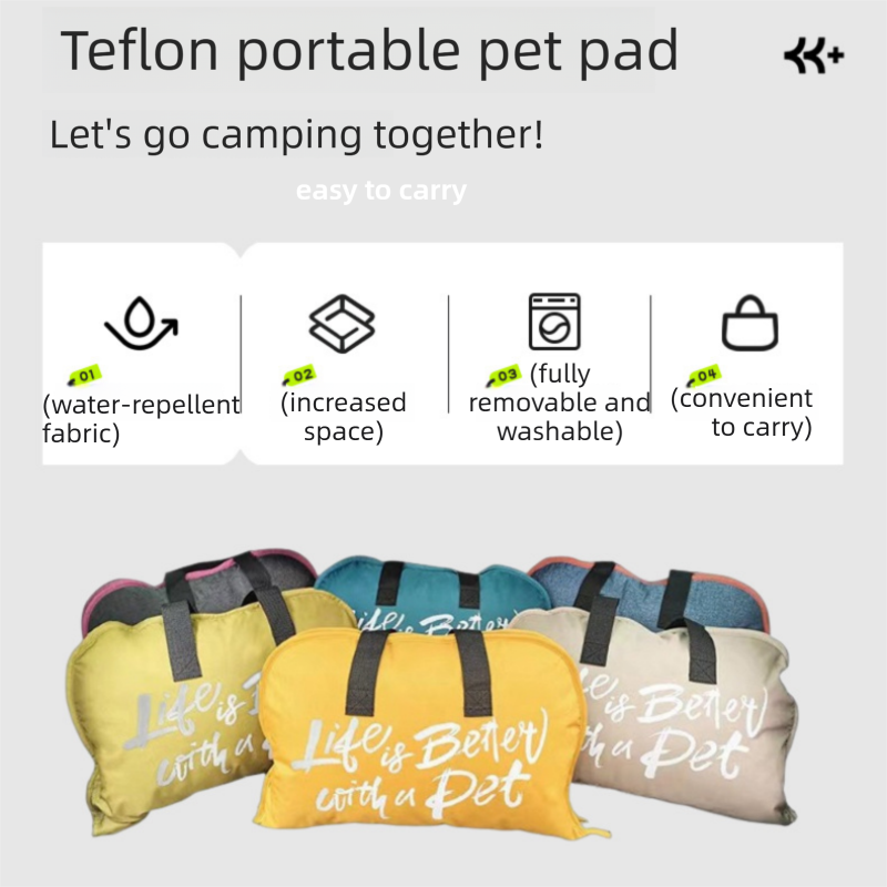 Khaki M size Portable Foldable Pet Bed Mat – Waterproof Travel Dog Bed and Cat view 6