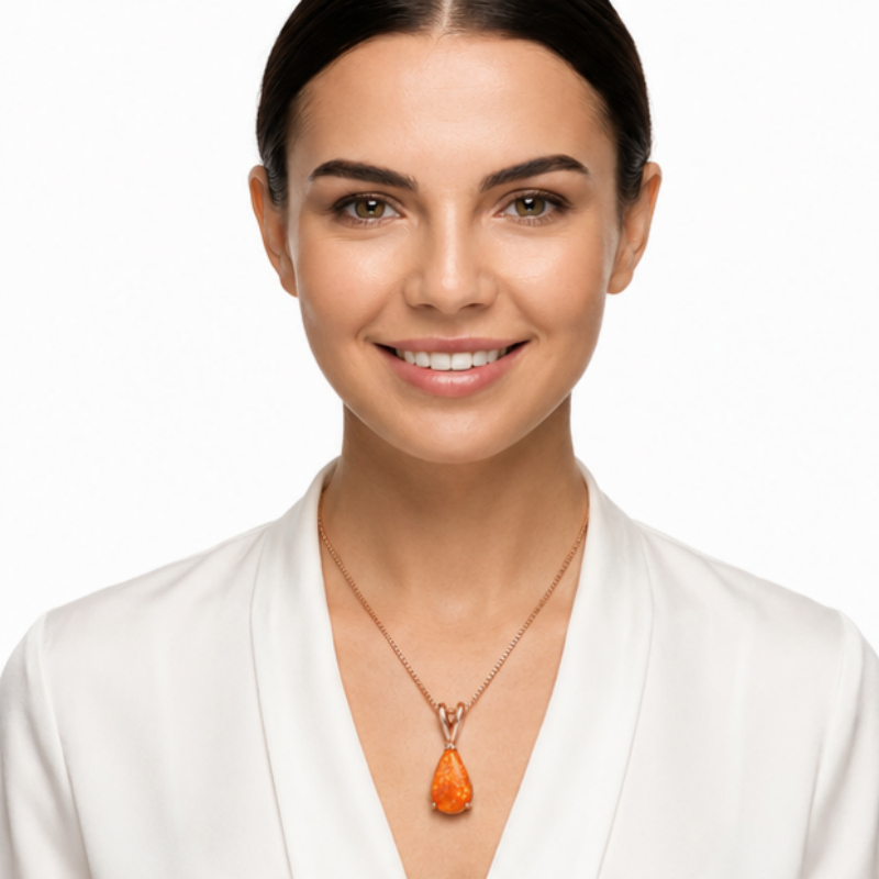 Orange Opal Teardrop Rose gold-plated chain Pendant Necklace for Women view 2