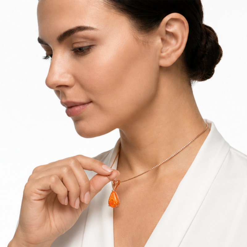 Orange Opal Teardrop Rose gold-plated chain Pendant Necklace for Women view 3