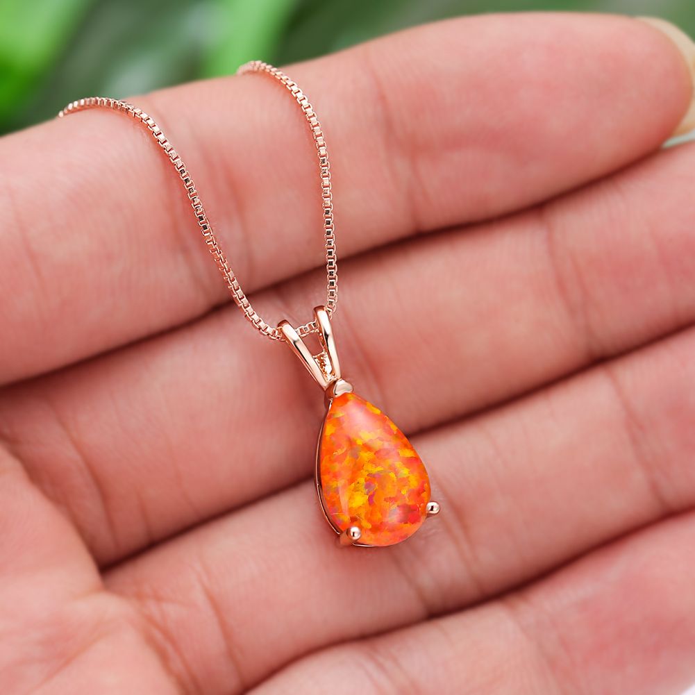 Orange Opal Teardrop Rose gold-plated chain Pendant Necklace for Women view 6