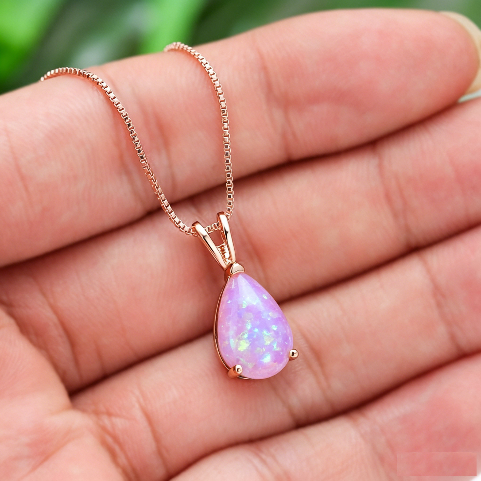 Pink Opal Teardrop Rose gold-plated chain Pendant Necklace for Women view 5