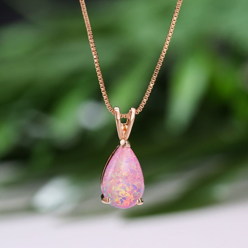 Pink Opal Teardrop Rose gold-plated chain Pendant Necklace for Women view 6