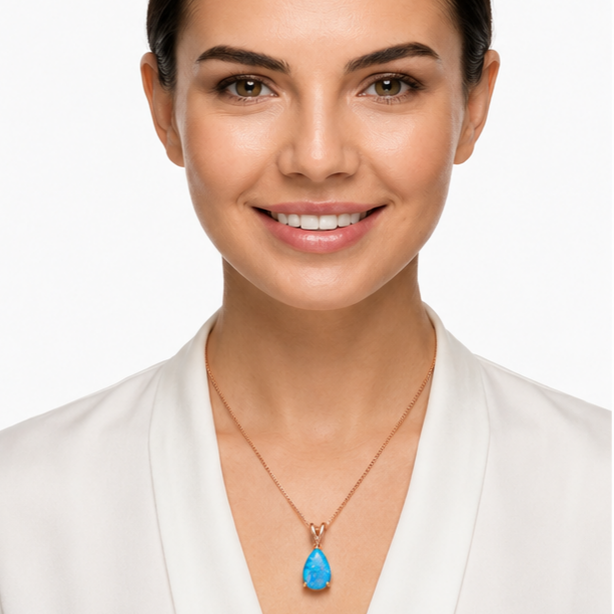 Blue Opal Teardrop Rose gold-plated chain Pendant Necklace for Women view 2