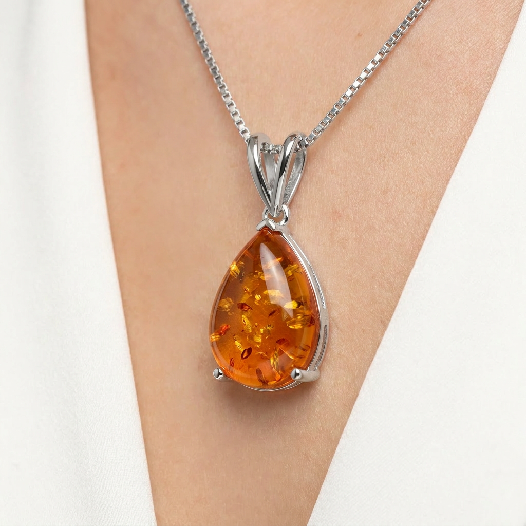 Orange Opal Teardrop Platinum-plated chain Pendant Necklace for Women view 4
