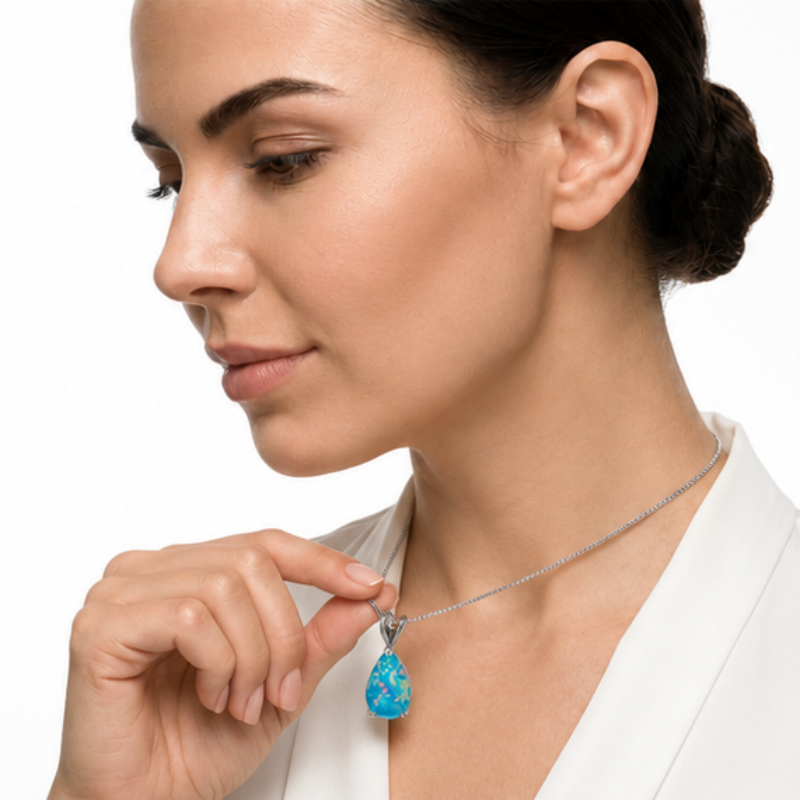 Blue Opal Teardrop Platinum-plated chain Pendant Necklace for Women view 4