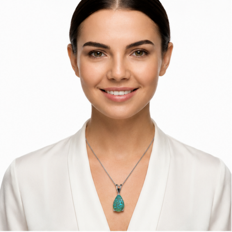 Green Opal Teardrop Platinum-plated chain Pendant Necklace for Women view 2