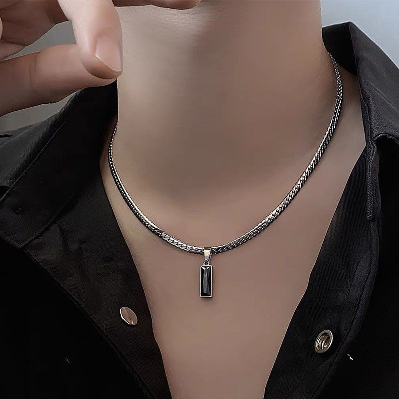 Black Zircon Bar Pendant Necklace 50cm+5cm for Men view 2