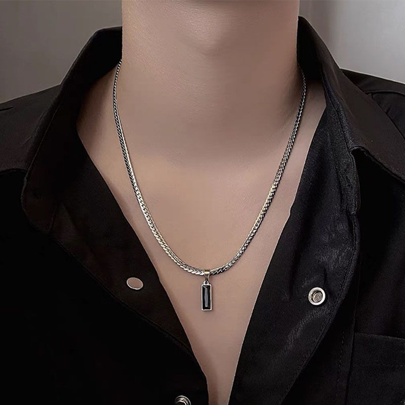 Black Zircon Bar Pendant Necklace 50cm+5cm for Men view 3