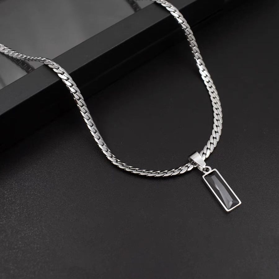 Black Zircon Bar Pendant Necklace 50cm+5cm for Men view 6