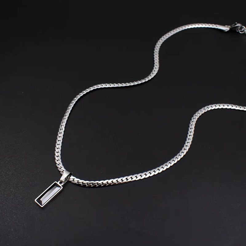 Black Zircon Bar Pendant Necklace 50cm+5cm for Men view 7