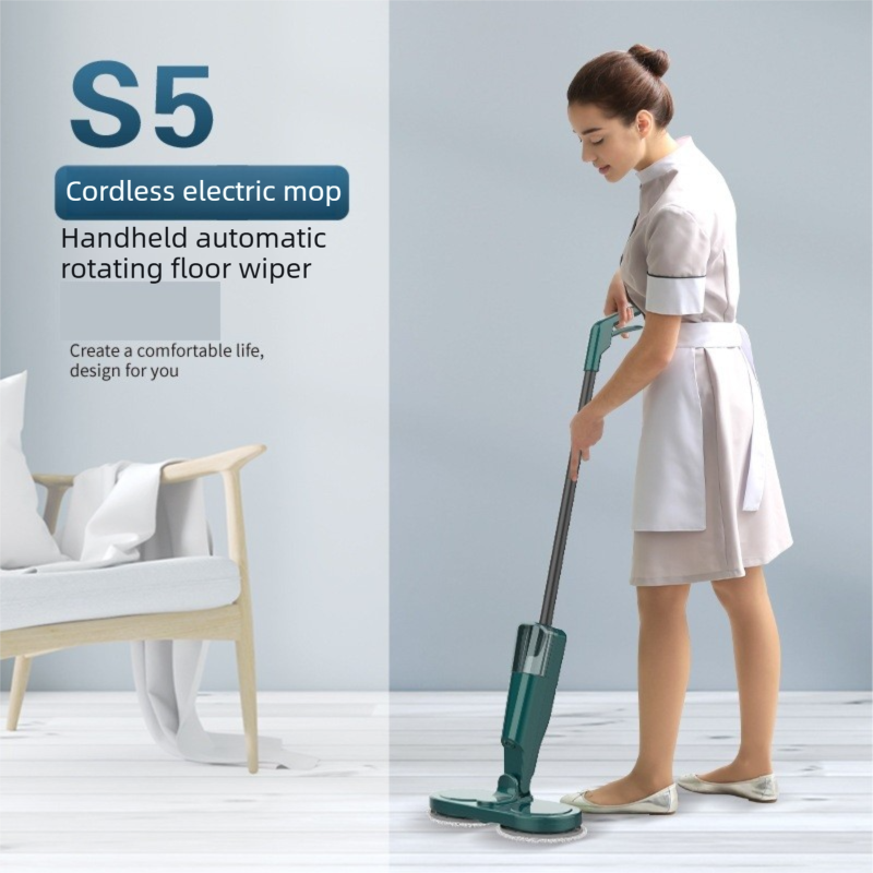 S5 White Cordless Electric Spin Mop with Spray Function USB Rechargeable Floor view 2