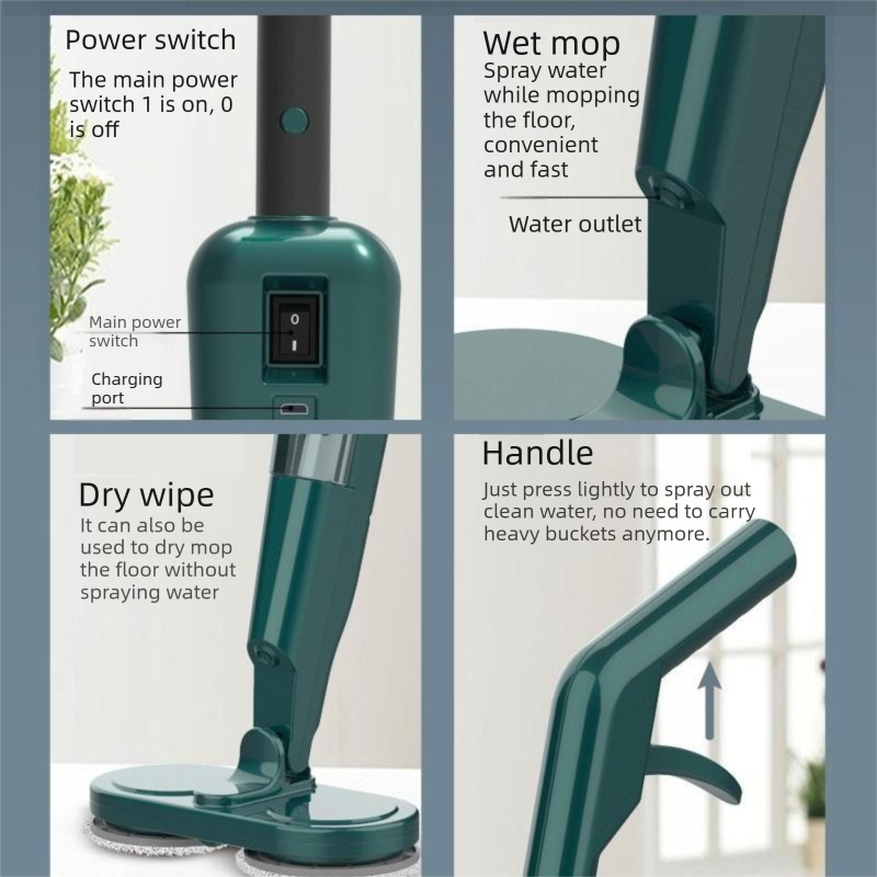 S5 Green Cordless Electric Spin Mop with Spray Function USB Rechargeable Floor view 7