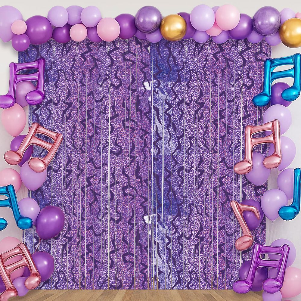 5 pcs Purple Lightning Tinsel Curtain Backdrop - Shimmer Foil Fringe Party view 3