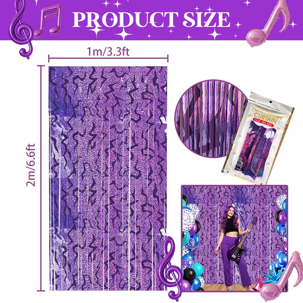 5 pcs Purple Lightning Tinsel Curtain Backdrop - Shimmer Foil Fringe Party view 7