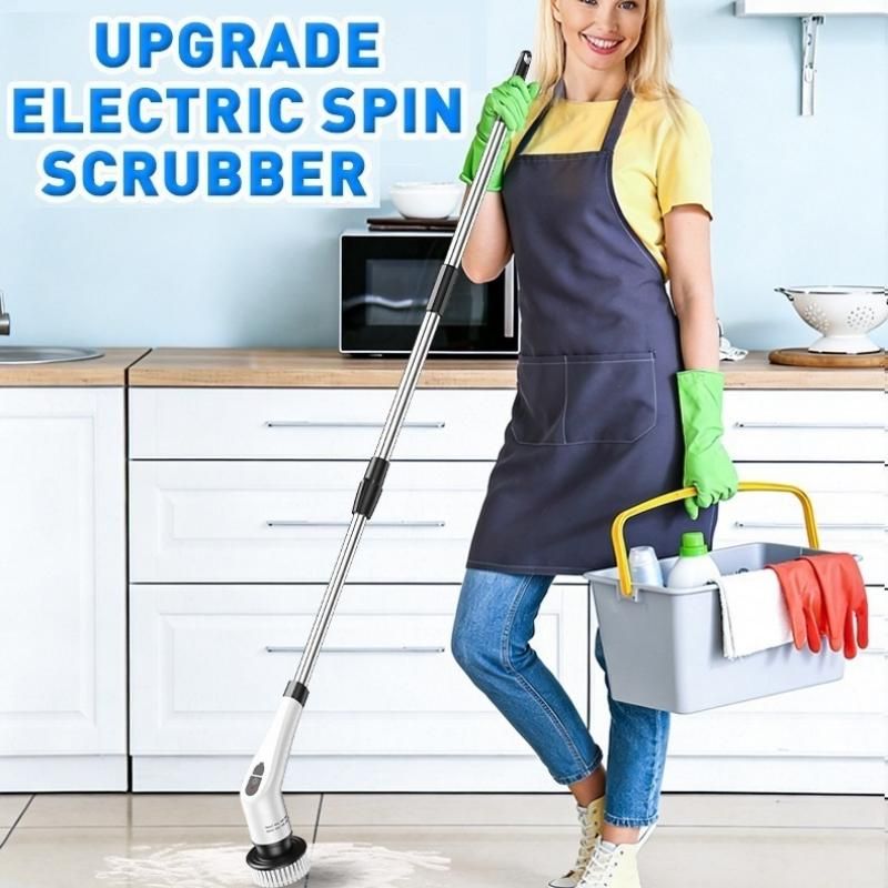 White 9 piece replaceable cleaning brush heads Electric Spin Scrubber with view 2