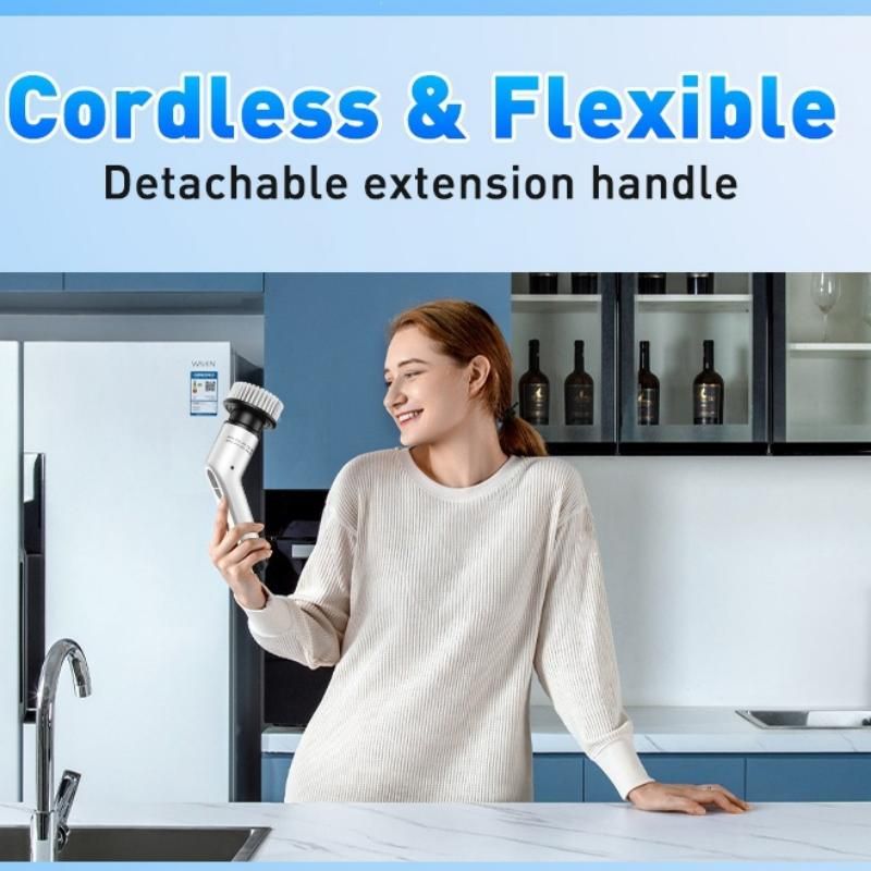 White 9 piece replaceable cleaning brush heads Electric Spin Scrubber with view 7