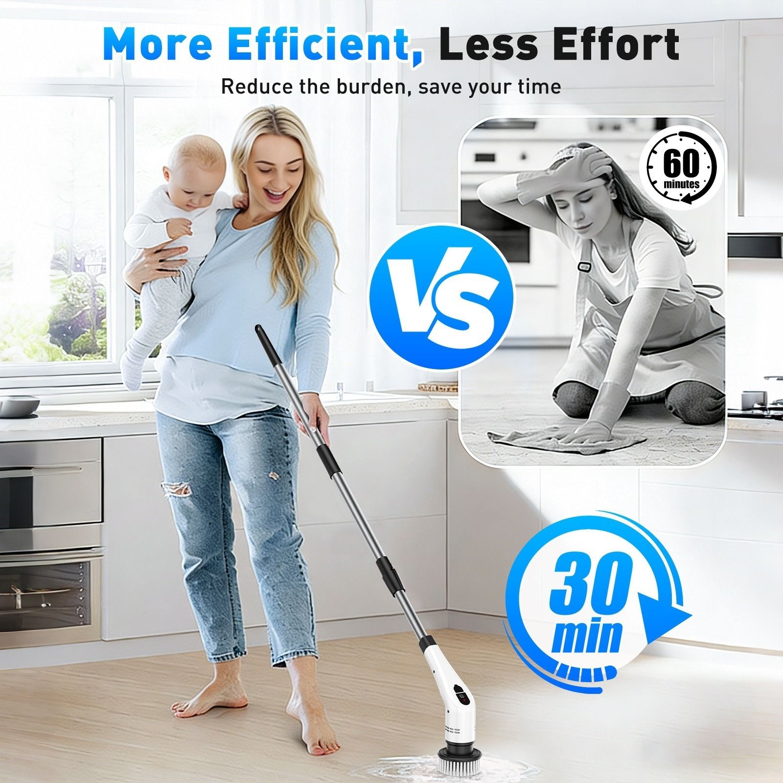 Black 9 piece replaceable cleaning brush heads Electric Spin Scrubber with view 4
