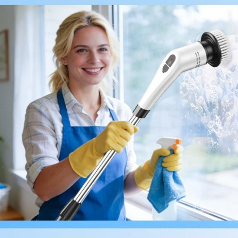 Black 9 piece replaceable cleaning brush heads Electric Spin Scrubber with view 8