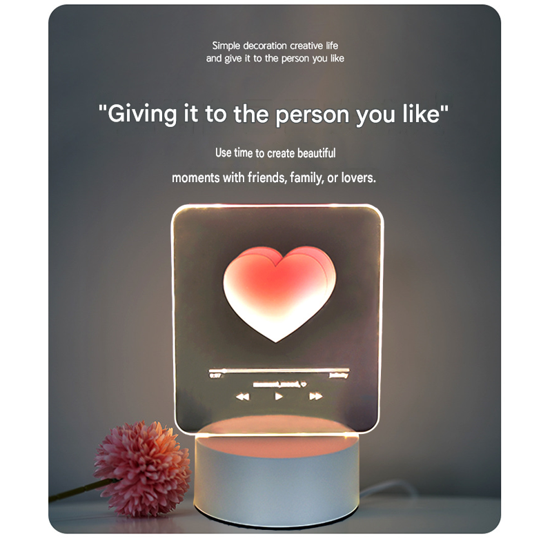 Pink Heart Design Creative Acrylic LED Night Light - Warm White Ambient Table Lamp view 2
