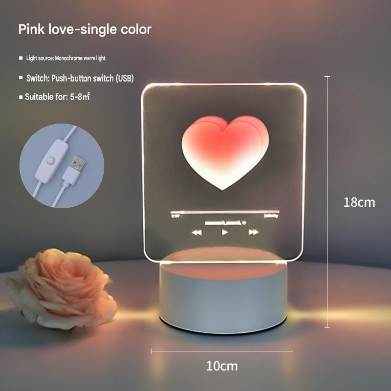 Pink Heart Design Creative Acrylic LED Night Light - Warm White Ambient Table Lamp view 3