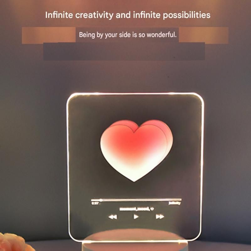 Pink Heart Design Creative Acrylic LED Night Light - Warm White Ambient Table Lamp view 4