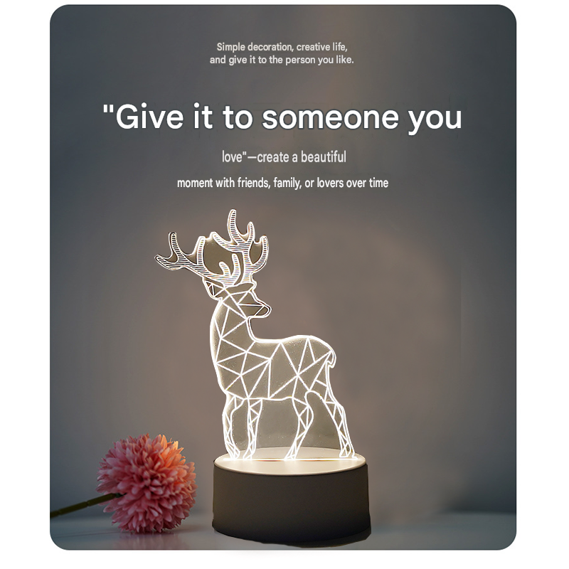 Reindeer style Creative Acrylic LED Night Light - Warm White Ambient Table Lamp view 2