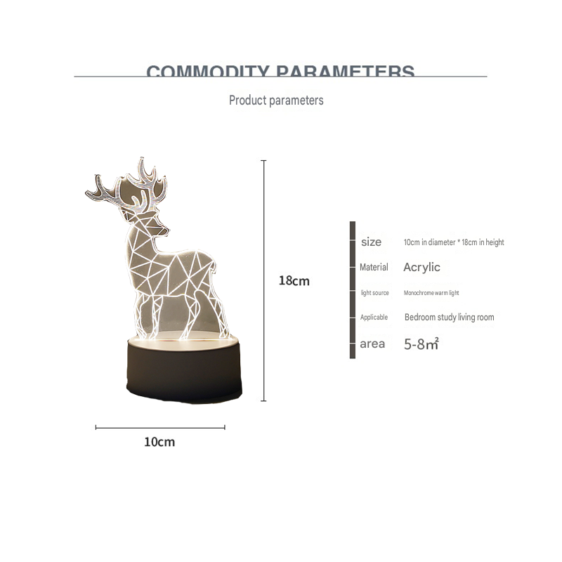 Reindeer style Creative Acrylic LED Night Light - Warm White Ambient Table Lamp view 3