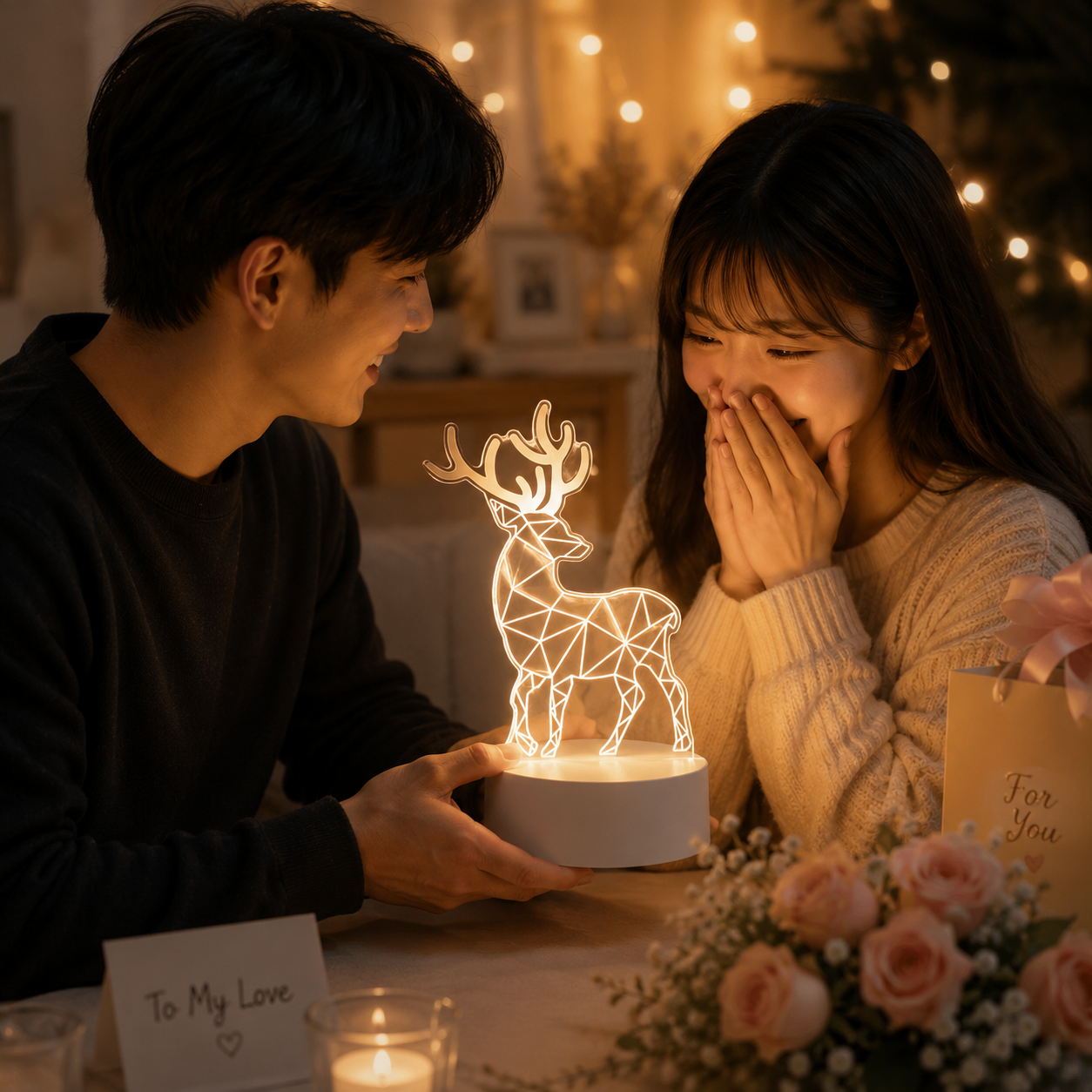 Reindeer style Creative Acrylic LED Night Light - Warm White Ambient Table Lamp view 5