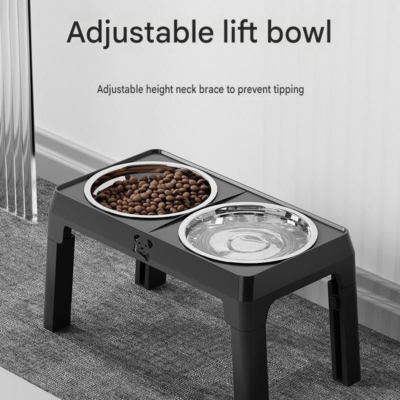 Grey Adjustable Elevated Dog Bowl Stand with Stainless Steel Double Bowls view 2