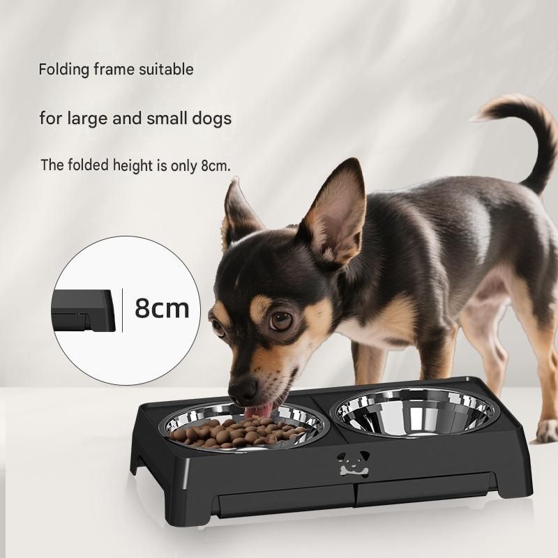 Grey Adjustable Elevated Dog Bowl Stand with Stainless Steel Double Bowls view 4