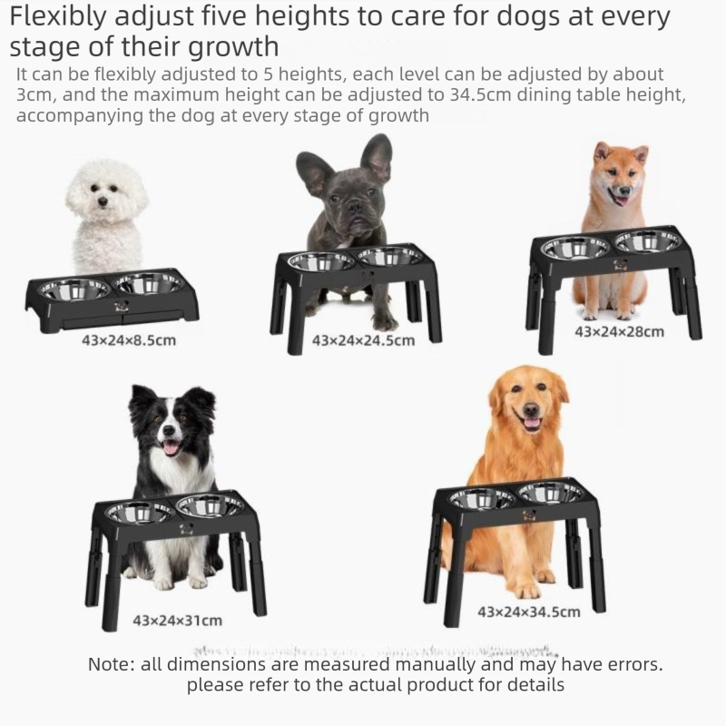 Grey Adjustable Elevated Dog Bowl Stand with Stainless Steel Double Bowls view 9