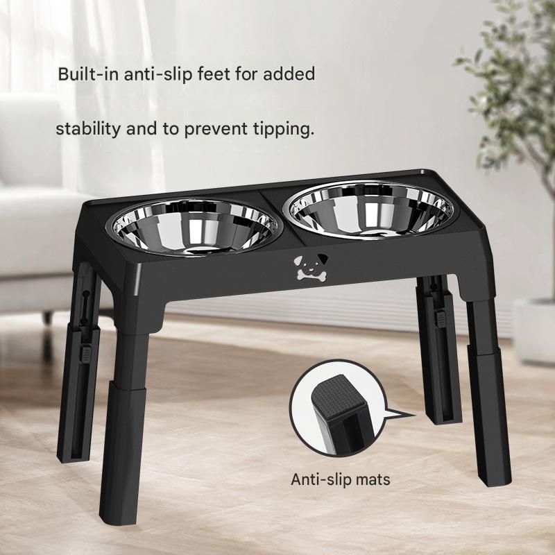 Black Adjustable Elevated Dog Bowl Stand with Stainless Steel Double Bowls view 5