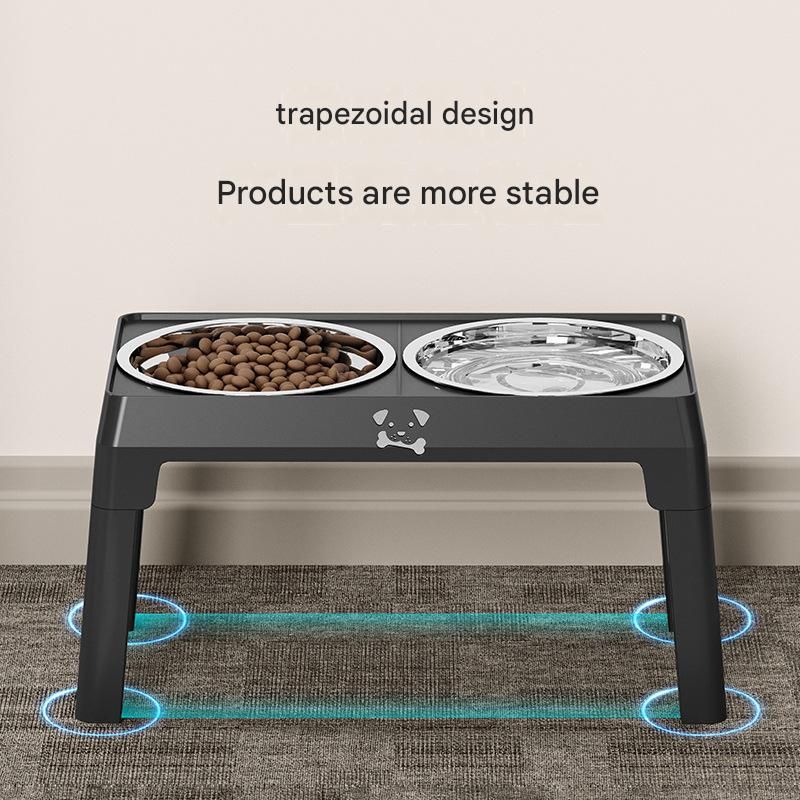 Black Adjustable Elevated Dog Bowl Stand with Stainless Steel Double Bowls view 6
