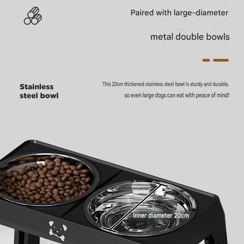 Pet Care Bundle Set – Grey Adjustable Elevated Double Dog Bowl & White and view 3