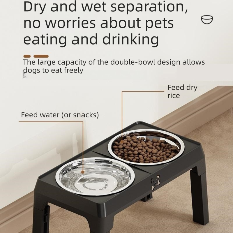 Pet Care Bundle Set – Grey Adjustable Elevated Double Dog Bowl & White and view 6