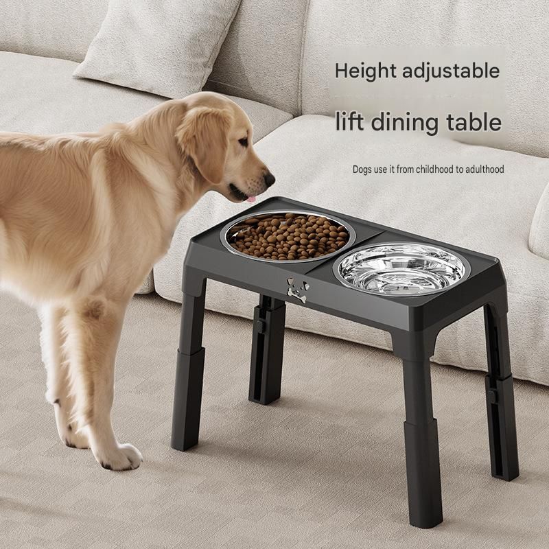 Pet Care Bundle Set – Black Adjustable Elevated Double Dog Bowl & White and view 2