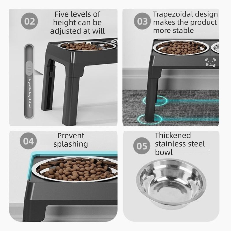 Pet Care Bundle Set – Black Adjustable Elevated Double Dog Bowl & White and view 4