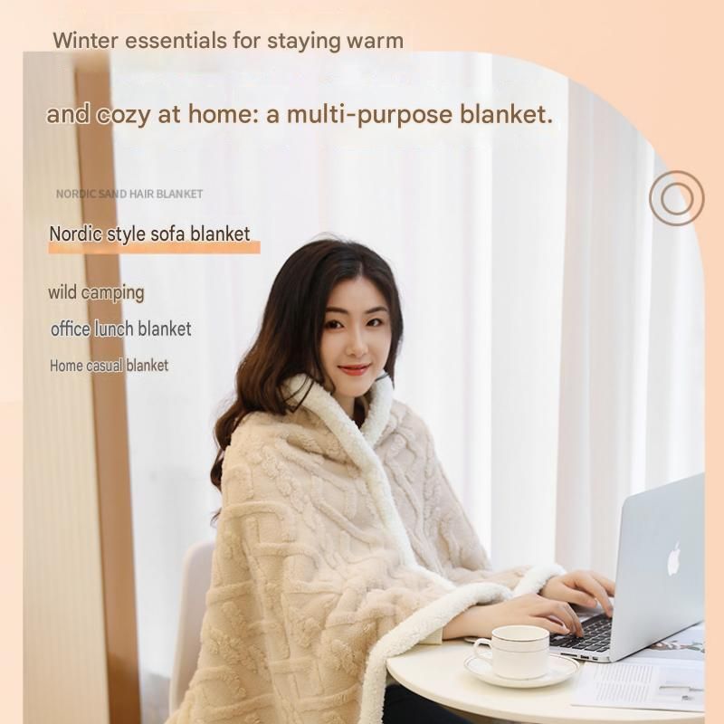 Blue 90×140cm Textured bar knit pattern Sherpa Fleece and Taffeta Throw view 2
