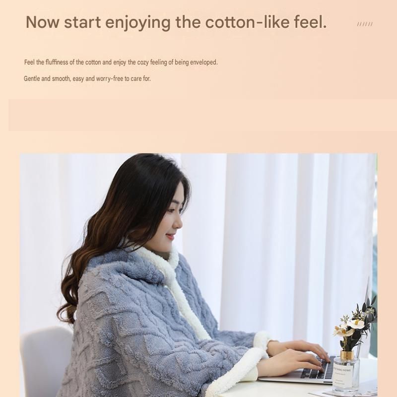 Blue 90×140cm Textured bar knit pattern Sherpa Fleece and Taffeta Throw view 6