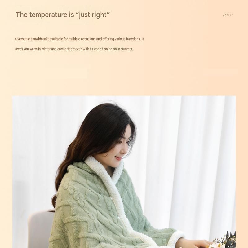 Khaki 90×140cm Textured bar knit pattern Sherpa Fleece and Taffeta Throw view 5