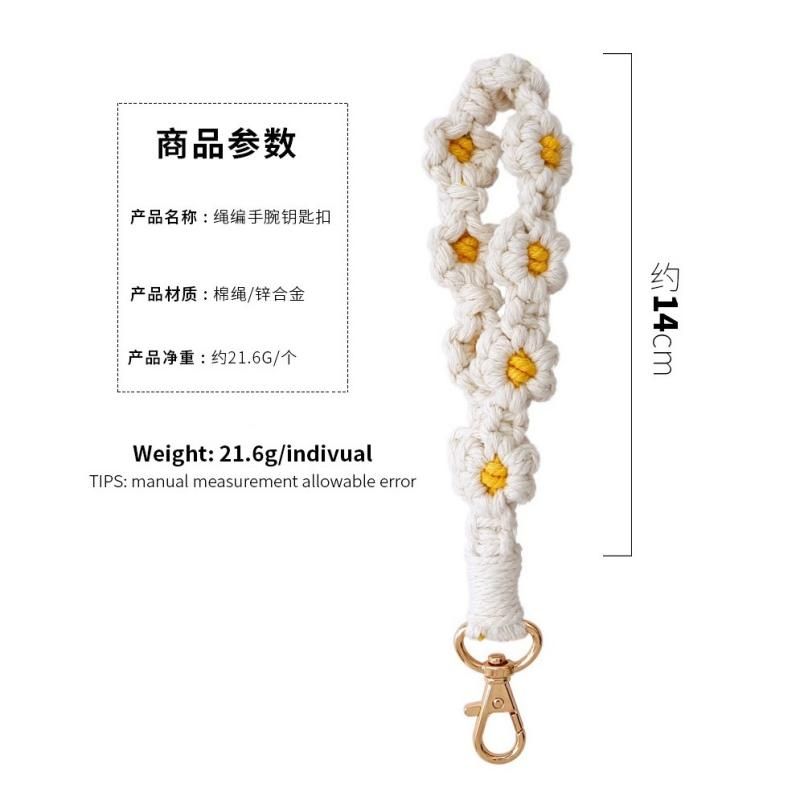 Purple Boho Daisy Handmade Braided Wrist Strap Keychain – Floral Crochet view 2