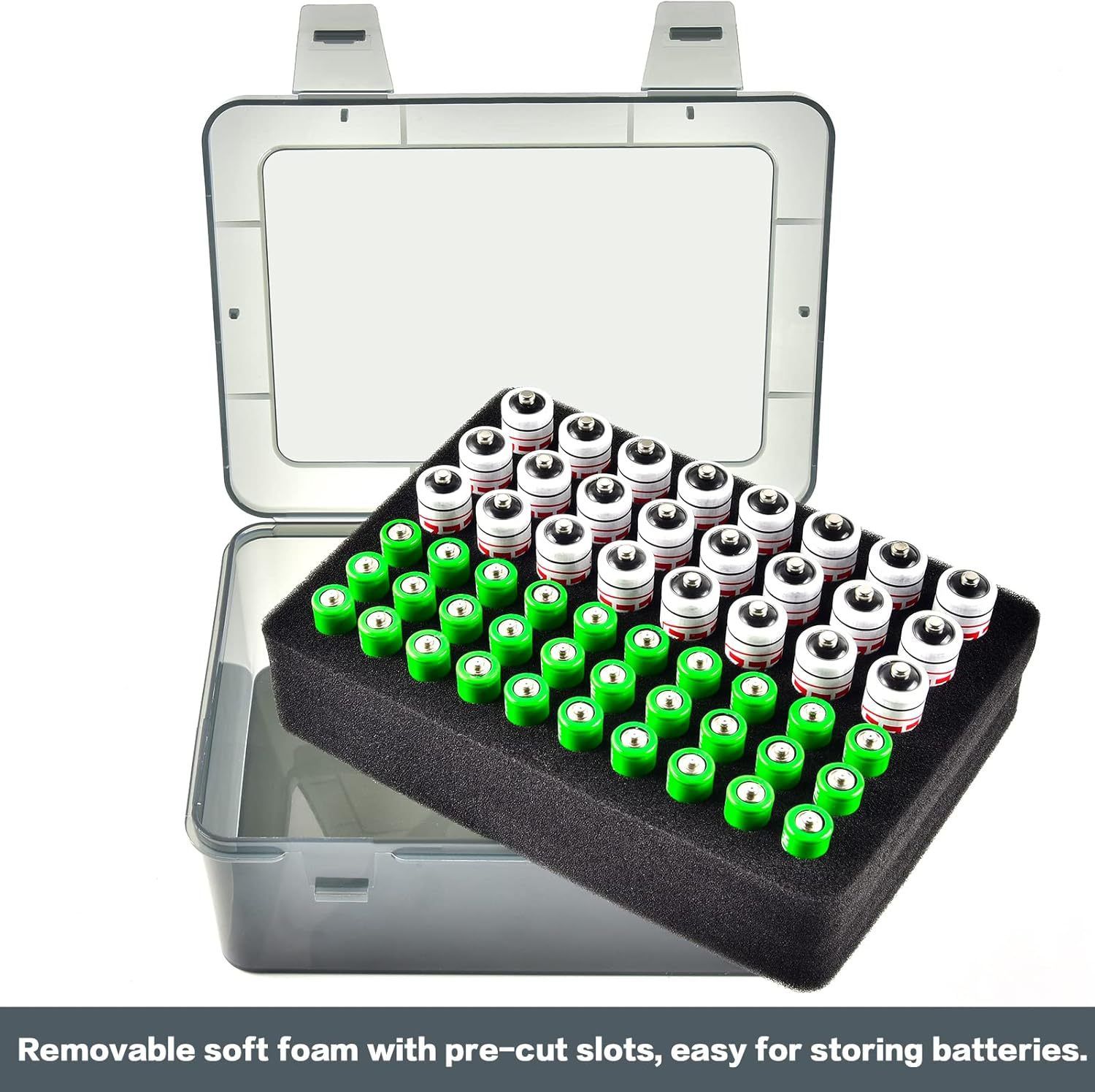 Grey AA/AAA Battery Storage Case 24 AA + 30 AAA Capacity Durable PP Organizer view 6