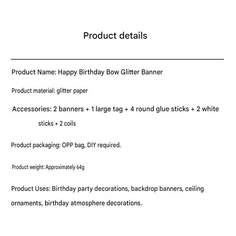 Black Glitter Happy Birthday Banner and Cake Topper Set - Bow Decoration view 2