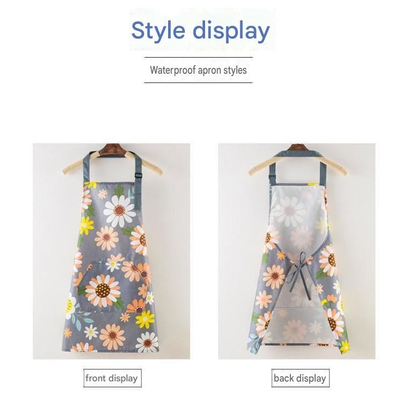 Pink floral pattern Waterproof Kitchen Apron - Oil Resistant Fabric with view 4