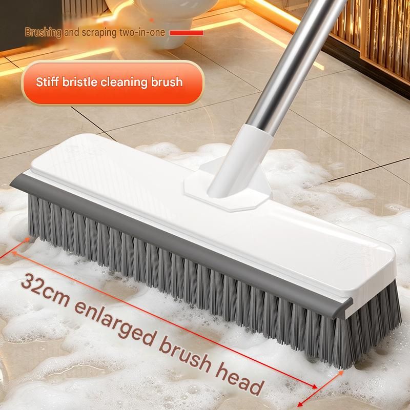 White Long Handle Floor Scrubber Brush - Stainless Steel and PP with Silicone view 7