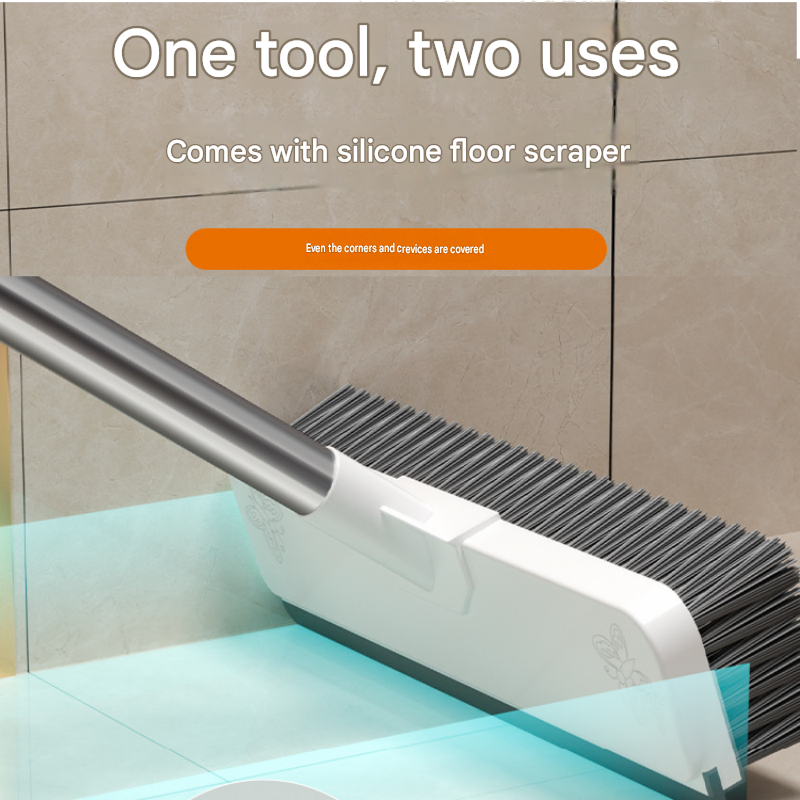White Long Handle Floor Scrubber Brush - Stainless Steel and PP with Silicone view 11